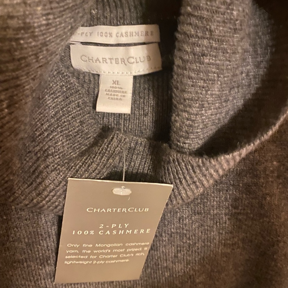 Charter Club Luxury 100% Cashmere Turtleneck Pullover Sweater Size XL Gray